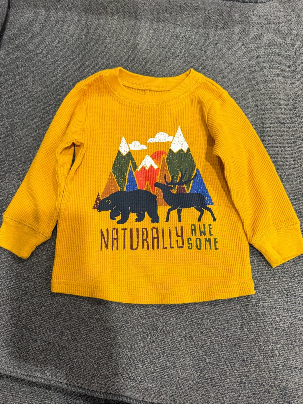 Garanimals Mustard Yellow Waffle Knit Long-Sleeve Tee with Nature Graphic